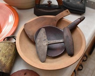 Primitive Wooden Bowl, Paddles, Utensils