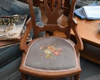 Antique Wooden Chair with Needlepoint Seat
