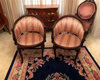 Queen Anne style tub chairs. Circa 1890. Restored and upholstered 30 years ago for prominent OldVictoria Family.