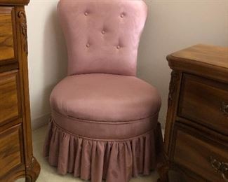  Slipper chair. Professionally upholstered in pink moire.  