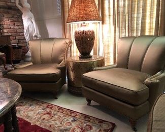 Taylor king down blend silk rolled back lounge chair. MCM/Hollywood Regency.  Two available   