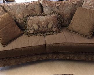  Allen White custom designed sofa. Down pillows and cushions turn to create four different pattern combinations. 7.2’