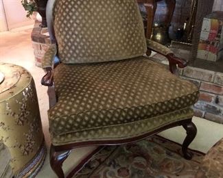 Thomasville Lattice Back Bergere Chair. Taupe diamond pattern upholstery. Two available.
