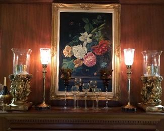 Gilt framed oil on canvas. Peonies and lilies.