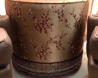  24” round silk cherry blossom drum table. Hollywood Regency Period. 
Two available.