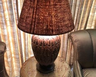 Reticulated palm trees lamp. Original shape. MCM Hollywood Regency Period.  Two available.