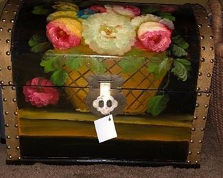 Hand painted tole storage chest.