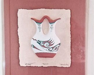 Signed by artist Native American paper sculpture pottery "Wedding Vase" protected in a clear shadow box case. What a great wedding gift this would make.