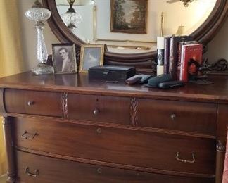 Antique mahogany dresser w/oval mirror 