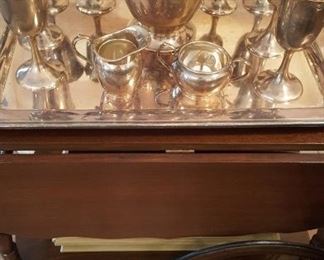Sterling silver goblets, pitcher, creamer, sugar bowl and Revere bowl