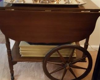 Mahogany tea cart with sterling silver
