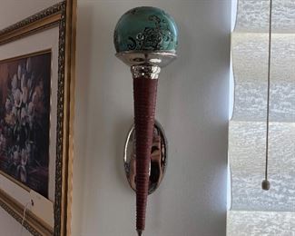 Pair of sconces Leather metal and pottery nothing better