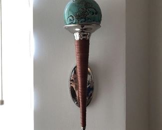 Pair of sconces Leather metal and pottery nothing better