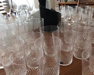 Kosta Sweden diamond cut crystal glass ware 12 shot glasses, 11 cordials, 12 mini sherbets, 12 wine, 12 juice, 12 Rocks Glasses 12 Highballs