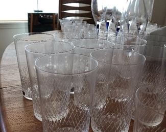 Kosta Sweden diamond cut crystal glass ware 12 shot glasses, 11 cordials, 12 mini sherbets, 12 wine, 12 juice, 12 Rocks Glasses 12 Highballs