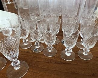 Kosta Sweden diamond cut crystal glass ware 12 shot glasses, 11 cordials, 12 mini sherbets, 12 wine, 12 juice, 12 Rocks Glasses 12 Highballs