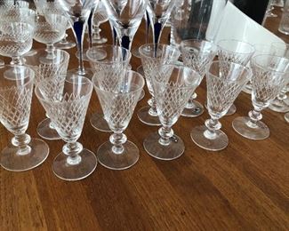 Kosta Sweden diamond cut crystal glass ware 12 shot glasses, 11 cordials, 12 mini sherbets, 12 wine, 12 juice, 12 Rocks Glasses 12 Highballs