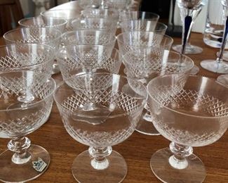 Kosta Sweden diamond cut crystal glass ware 12 shot glasses, 11 cordials, 12 mini sherbets, 12 wine, 12 juice, 12 Rocks Glasses 12 Highballs