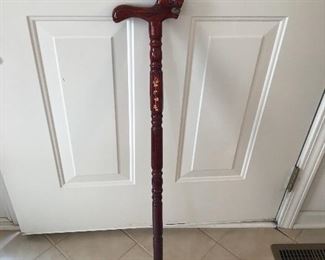 Hand Carved Cane with jade marble in mouth