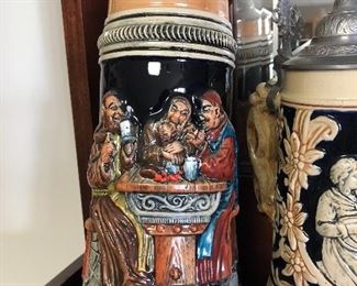 Handpainted Werner Corzelius Beer Stein 1.5 Liter Pewter Lid