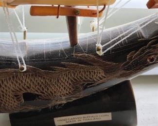 Hand Carved Buffalo Horn Ships model