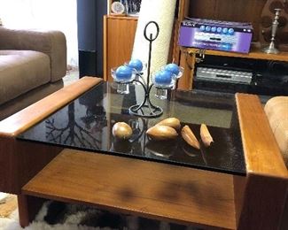 Mid Century/ Retro Oak table with glass top