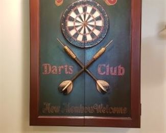 Pro Dart Board Cabinet with barely used bristle board