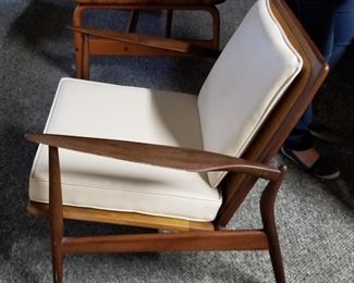 Walnut with woven rattan back chair on left rear (Denmark) $400
