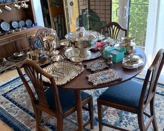 Rug ,Table & chairs with more silver plate 