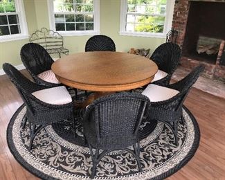 Ensemble ~ FRONTGATE Area Rug, POTTERY BARN Chairs and Round Pedestal Table