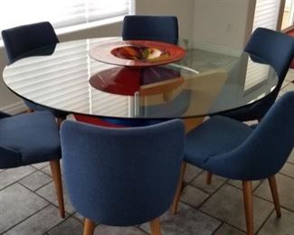 Glass table top with 6 chairs - mid century modern