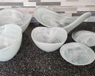 Set of beautiful glass blown serving bowls