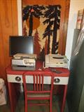 1940's Metal Desk and Chair, Working Fax Machine, Reel to Reel Tape Recorder, Computer Flat Screen Monitor