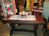 Wonderful 1920's Inlaid Dinning Table, Silver Plate Punch Bowl
