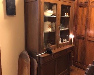 Antique kitchen cupboard, dough bowl