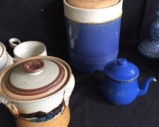 Assorted Hand Thrown Pottery, Enamel Mini Tea Pot
