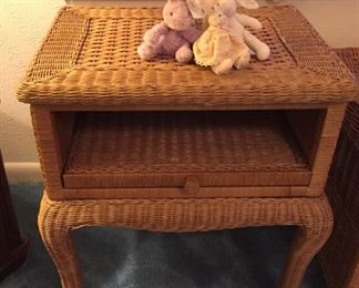 Wicker Side Table/Nightstand, Stuffed Bunnies