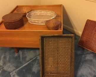 Corner Table with Top Lift Access, Assorted Baskets