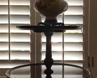 Parlor lamp; Queen Anne Chippendale tiered table
