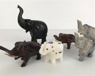 Various elephant figurines