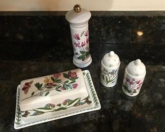 Portmeirion:  covered butter dish; pepper mill; salt & pepper shaker