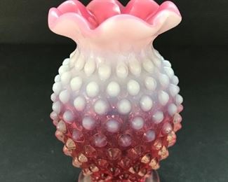 Vintage Fenton ruby hobnail vase