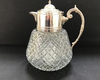 Silver plate and glass pitcher with ice insert