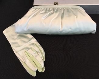 Light green evening purse with matching gloves