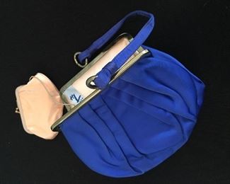 Vintage HL cobalt blue evening purse with attached change purse 