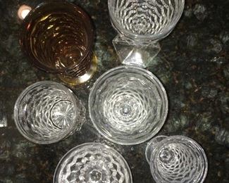 Vintage Fostoria American glasses, clear and amber