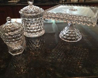 Vintage Fostoria American Clear pedestal dish, candy dish and square pedestal cake stand