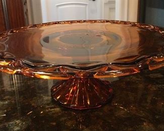 Vintage amber glass pedestal cake stand