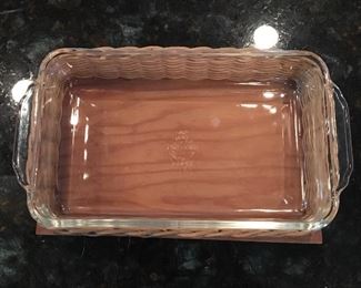 Vintage Fire King 1 1/2 qt. dish with wicker holder