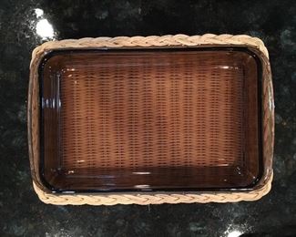 Vintage Pyrex dish #232 with wicker basket